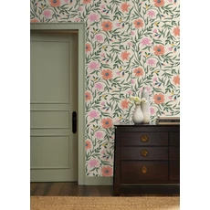 Kép 2/7 - York Vadvirágos piros-zöld vlies tapéta Aster Linen-Coral 68,58 cm X 8,22 m