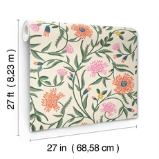 Kép 6/7 - York Vadvirágos piros-zöld vlies tapéta Aster Linen-Coral 68,58 cm X 8,22 m