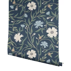 Kép 4/7 - York Vadvirágos sötétkék vlies tapéta Aster Navy 68,58 cm X 8,22 m