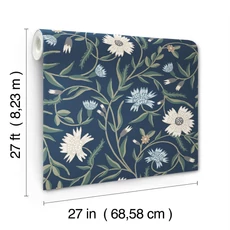 Kép 6/7 - York Vadvirágos sötétkék vlies tapéta Aster Navy 68,58 cm X 8,22 m