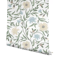 Kép 4/7 - York Vadvirágos fehér-zöld vlies tapéta Aster White 68,58 cm X 8,22 m
