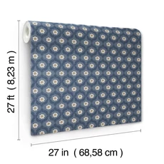 Kép 6/7 - York Apró virág mintás pöttyös kék-arany vlies tapéta Emma Navy 68,58 cm X 8,22 m