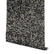 Kép 4/7 - York Modern levélmintás fekete vlies tapéta Willowberry Black 52 cm X 10 m