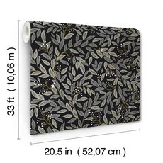 Kép 6/7 - York Modern levélmintás fekete vlies tapéta Willowberry Black 52 cm X 10 m