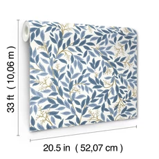 Kép 6/7 - York Modern levélmintás kék-fehér vlies tapéta Willowberry Blue & White 52 cm X 10 m