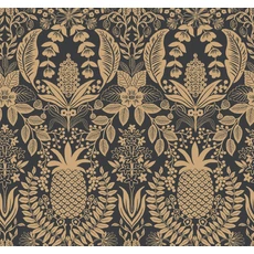 Kép 1/7 - York Ananászos damaszk mintás fekete-arany vlies tapéta Pineapple Damask Black/Gold 68,58 cm X 8,22 m