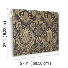 Kép 6/7 - York Ananászos damaszk mintás fekete-arany vlies tapéta Pineapple Damask Black/Gold 68,58 cm X 8,22 m