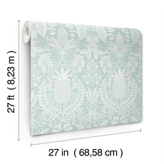 Kép 6/7 - York Ananászos damaszk mintás világoskék vlies tapéta Pineapple Damask Light Blue 68,58 cm X 8,22 m