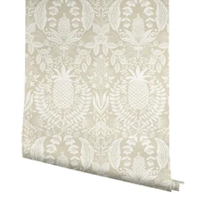 Kép 4/7 - York Ananászos damaszk mintás bézs vlies tapéta Pineapple Damask Linen 68,58 cm X 8,22 m