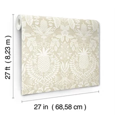 Kép 6/7 - York Ananászos damaszk mintás bézs vlies tapéta Pineapple Damask Linen 68,58 cm X 8,22 m
