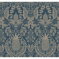 Kép 1/7 - York Ananászos damaszk mintás sötétkék vlies tapéta Pineapple Damask Navy 68,58 cm X 8,22 m