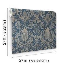 Kép 6/7 - York Ananászos damaszk mintás sötétkék vlies tapéta Pineapple Damask Navy 68,58 cm X 8,22 m