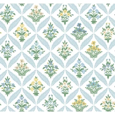 Kép 1/7 - York Vintage virágos rácsos kék vlies tapéta Estee Garden Blue Multi 68,58 cm X 8,22 m