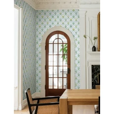 Kép 2/7 - York Vintage virágos rácsos kék vlies tapéta Estee Garden Blue Multi 68,58 cm X 8,22 m