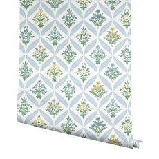 Kép 4/7 - York Vintage virágos rácsos kék vlies tapéta Estee Garden Blue Multi 68,58 cm X 8,22 m