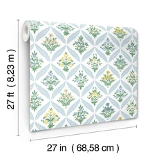 Kép 6/7 - York Vintage virágos rácsos kék vlies tapéta Estee Garden Blue Multi 68,58 cm X 8,22 m