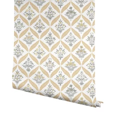 Kép 4/7 - York Vintage virágos rácsos arany-szürke vlies tapéta Estee Garden Gold Multi 68,58 cm X 8,22 m