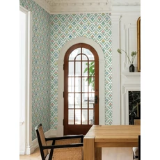 Kép 2/7 - York Vintage virágos rácsos zöld vlies tapéta Estee Garden Sage Multi 68,58 cm X 8,22 m