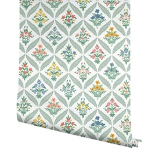 Kép 4/7 - York Vintage virágos rácsos zöld vlies tapéta Estee Garden Sage Multi 68,58 cm X 8,22 m