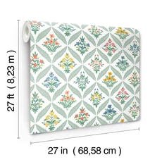 Kép 6/7 - York Vintage virágos rácsos zöld vlies tapéta Estee Garden Sage Multi 68,58 cm X 8,22 m
