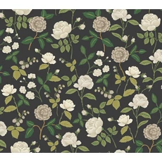 Kép 1/7 - York Rózsa mintás fekete-zöld vlies tapéta Roses Black 68,58 cm X 8,22 m