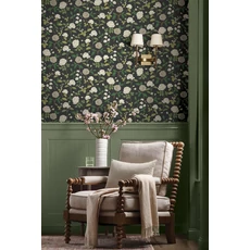 Kép 2/7 - York Rózsa mintás fekete-zöld vlies tapéta Roses Black 68,58 cm X 8,22 m