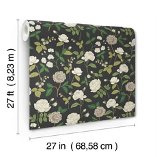 Kép 6/7 - York Rózsa mintás fekete-zöld vlies tapéta Roses Black 68,58 cm X 8,22 m