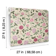 Kép 6/7 - York Rózsa mintás lila-bézs vlies tapéta Roses Linen 68,58 cm X 8,22 m