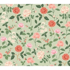 Kép 1/7 - York Rózsa mintás zöld-piros vlies tapéta Roses Mint 68,58 cm X 8,22 m