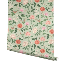 Kép 4/7 - York Rózsa mintás zöld-piros vlies tapéta Roses Mint 68,58 cm X 8,22 m