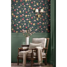 Kép 2/7 - York Rózsa mintás sötétkék-sárga vlies tapéta Roses Navy 68,58 cm X 8,22 m