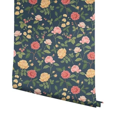Kép 4/7 - York Rózsa mintás sötétkék-sárga vlies tapéta Roses Navy 68,58 cm X 8,22 m