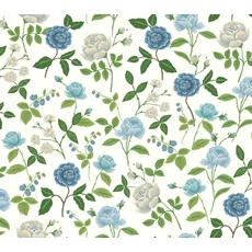 Kép 1/7 - York Rózsa mintás kék-fehér vlies tapéta Roses Blue-White 68,58 cm X 8,22 m