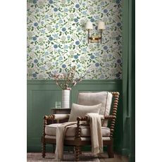 Kép 2/7 - York Rózsa mintás kék-fehér vlies tapéta Roses Blue-White 68,58 cm X 8,22 m