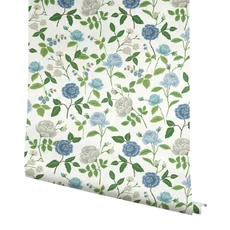 Kép 4/7 - York Rózsa mintás kék-fehér vlies tapéta Roses Blue-White 68,58 cm X 8,22 m