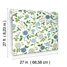 Kép 6/7 - York Rózsa mintás kék-fehér vlies tapéta Roses Blue-White 68,58 cm X 8,22 m