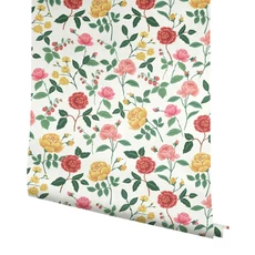 Kép 4/7 - York Rózsa mintás rózsaszín-sárga vlies tapéta Roses White-Blush 68,58 cm X 8,22 m