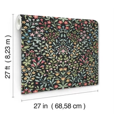 Kép 4/5 - York Vadvirágos fekete-színes vlies tapéta Garden Terrace Black/Multi 68,58 cm X 8,23 m