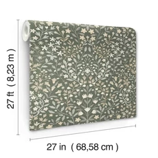 Kép 4/5 - York Vadvirágos olivazöld vlies tapéta Garden Terrace Olive 68,58 cm X 8,23 m