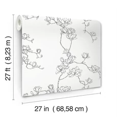 Kép 4/5 - York Magnóliák sziluettje fekete-fehér vlies tapéta Magnolia Branches Black 68,58 cm X 8,22 m