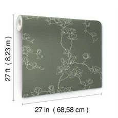 Kép 4/5 - York Magnóliák sziluettje zöld vlies tapéta Magnolia Branches Pine 68,58 cm X 8,22 m