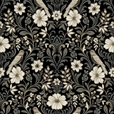 Kép 1/5 - York Szecessziós stílusú madaras fekete vlies tapéta Colette Black 52 cm X 10 m