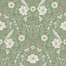 Kép 1/5 - York Szecessziós stílusú madaras zöld vlies tapéta Colette Bright Green 52 cm X 10 m