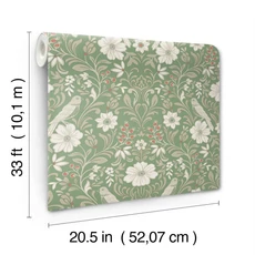 Kép 4/5 - York Szecessziós stílusú madaras zöld vlies tapéta Colette Bright Green 52 cm X 10 m