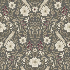 Kép 1/5 - York Szecessziós stílusú madaras sötétszürke-bézs vlies tapéta Colette Charcoal 52 cm X 10 m