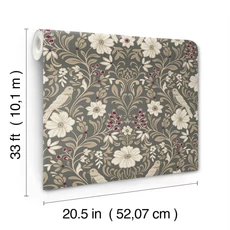 Kép 4/5 - York Szecessziós stílusú madaras sötétszürke-bézs vlies tapéta Colette Charcoal 52 cm X 10 m