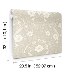 Kép 4/5 - York Szecessziós stílusú madaras bézs vlies tapéta Colette Linen 52 cm X 10 m