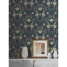 Kép 2/5 - York Szecessziós stílusú madaras sötétkék vlies tapéta Colette Navy 52 cm X 10 m