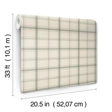 Kép 5/6 - York Klasszikus kockás zöld-bézs vlies tapéta Hunter Green 52 cm X 10 m