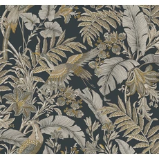 Kép 1/5 - York Virágos fekete vlies tapéta darumadarakkal Heronwood Black 68,58 cm X 8,22 m